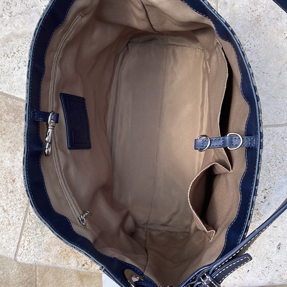 Coach Navy Blue LeatherWare Sig Canvas Tote w/Leather Trim & Silver-Toned HW - Picture 12 of 16